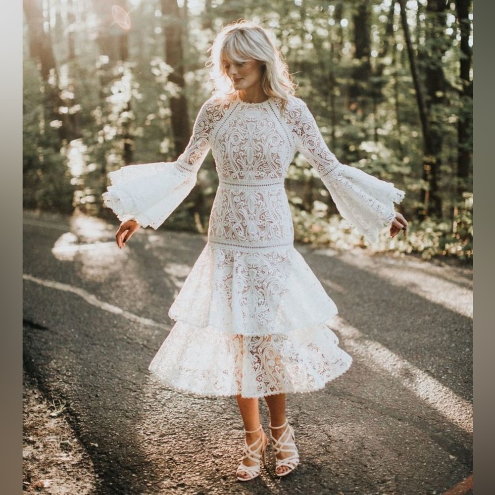 Alexis White Lace Bridal Baby Shower Dress, XS